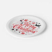 Frohe Weihnachten Modernes Design | Rot und Weiß Pappteller (Schrägansicht)