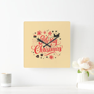 Frohe Weihnachten Modernes Design Rot und Weiß Quadratische Wanduhr