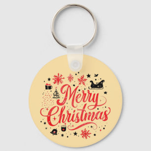 Frohe Weihnachten Modernes Design   Rot und Weiß Schlüsselanhänger