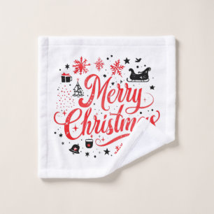 Frohe Weihnachten Modernes Design Rot und Weiß Waschlappen