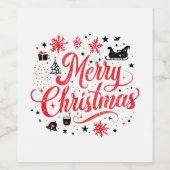 Frohe Weihnachten Modernes Design | Rot und Weiß Weinetikett (Einzelnes Label)