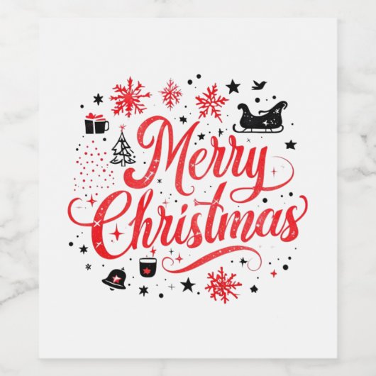 Frohe Weihnachten Modernes Design | Rot und Weiß Weinetikett (Einzelnes Label)