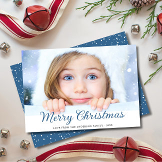 Frohe Weihnachten Modernes Foto Blau Weihnachtskar