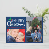 Frohe Weihnachten Modernes Foto Blue Red Green (Stehend Vorderseite)