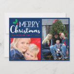 Frohe Weihnachten Modernes Foto Blue Red Green<br><div class="desc">Zeigen Sie Ihre Lieblings-Fotos mit dieser modernen Weihnachtskarte in klassischen Weihnachtsfarben. "Frohe Weihnachten" in der modernen Schriftzeichen-Typografie - in Weiß, Rot und Grün - auf blauem Hintergrund. 2 Foto vorne, 1 Foto hinten. —>>> Klicken Sie auf die PERSONALIZE-Option, um Ihre Fotos und Texte hinzuzufügen. Klicken Sie auf den unten stehenden...</div>