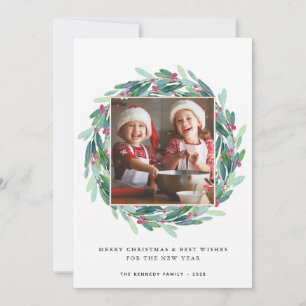 Frohe Weihnachten Modernes Foto Holiday Holly Wrea