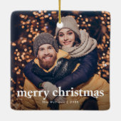 Frohe Weihnachten Modernes Foto Keramikornament (Rückseite)