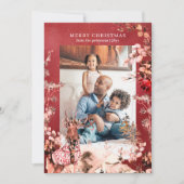 Frohe Weihnachten Modernes Foto mit Blumen und Ren (Vorderseite)