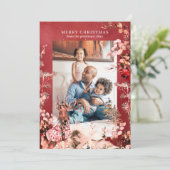 Frohe Weihnachten Modernes Foto mit Blumen und Ren (Stehend Vorderseite)