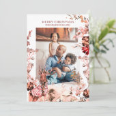 Frohe Weihnachten Modernes Foto mit Blumen und Ren (Stehend Vorderseite)