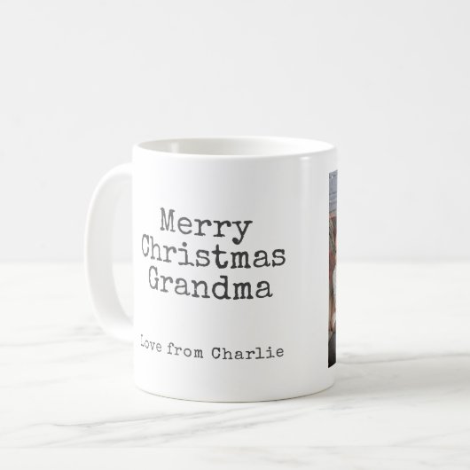 Frohe Weihnachten Modernes Foto und Text Kaffeetasse (Vorderseite Links)