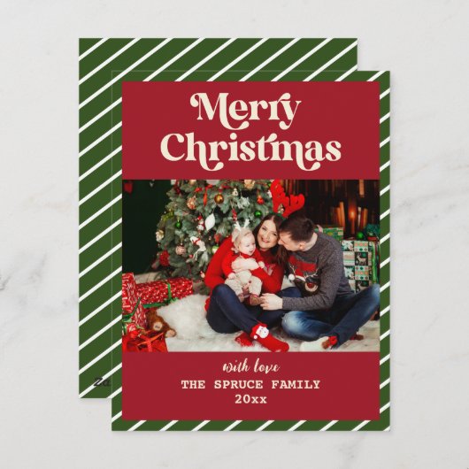 Frohe Weihnachten Modernes gestreiftes Foto (Vorne/Hinten)