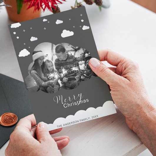 Frohe Weihnachten Modernes Grau, Cloud Foto Hollid Einladung