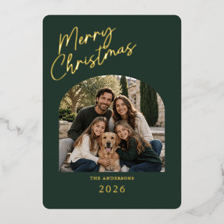 Frohe Weihnachten Modernes Grün und Gold Folieneinladung