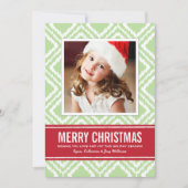 Frohe Weihnachten Modernes Grün und Rotes Ikat Fot (Vorderseite)