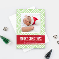Frohe Weihnachten Modernes Grün und Rotes Ikat Fot
