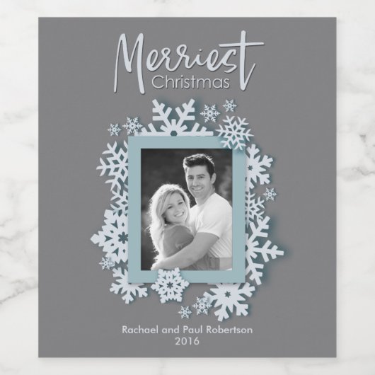 Frohe Weihnachten Modernes Holiday Style Foto Weinetikett (Einzelnes Label)