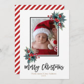 Frohe Weihnachten Modernes Holly Berry & Stripes F (Vorne/Hinten)