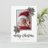 Frohe Weihnachten Modernes Holly Berry & Stripes F (Stehend Vorderseite)