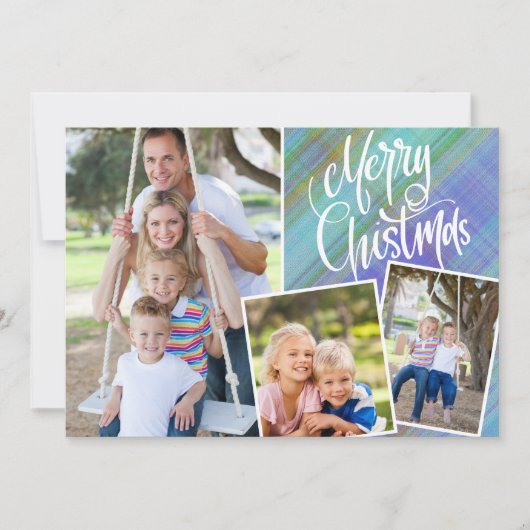 Frohe Weihnachten Modernes Kariertes Drei Foto (Vorderseite)