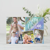 Frohe Weihnachten Modernes Kariertes Drei Foto (Stehend Vorderseite)