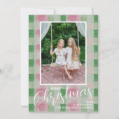 Frohe Weihnachten Modernes Kariertes Foto in Rosa (Vorderseite)