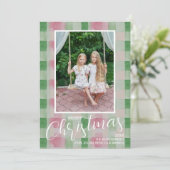 Frohe Weihnachten Modernes Kariertes Foto in Rosa (Stehend Vorderseite)