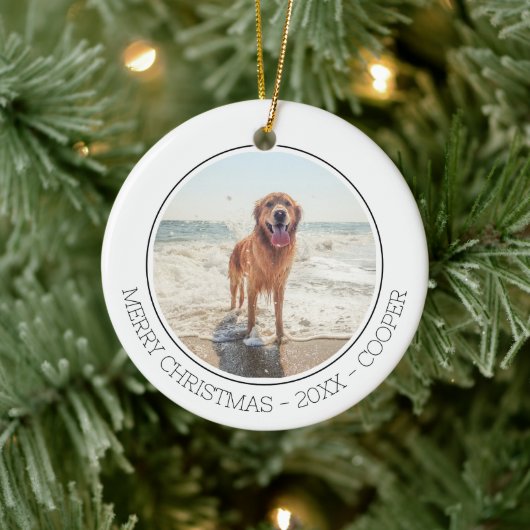 Frohe Weihnachten Modernes Niedliches Dog Pet Foto Keramik Ornament (Baum)