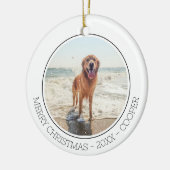 Frohe Weihnachten Modernes Niedliches Dog Pet Foto Keramik Ornament (Links)