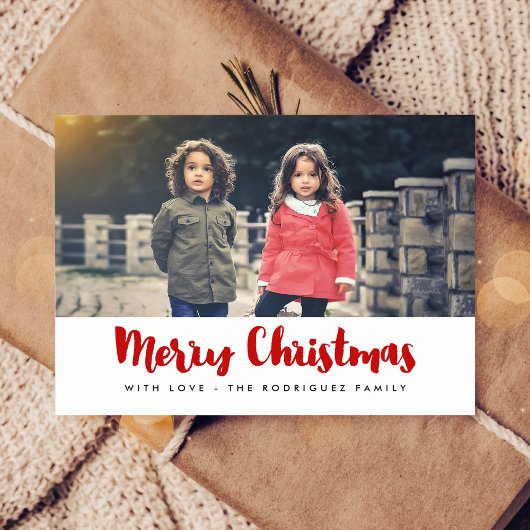 Frohe Weihnachten Modernes Rot-Weiß-Foto Postkarte