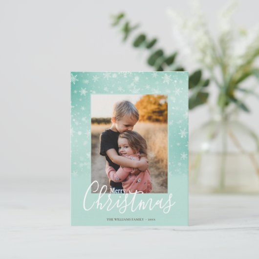 Frohe Weihnachten Modernes Schnee Winter Grün Foto (Stehend Vorderseite)