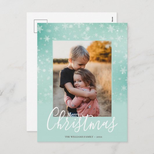Frohe Weihnachten Modernes Schnee Winter Grün Foto (Vorne/Hinten)