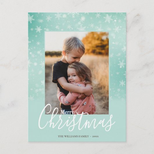 Frohe Weihnachten Modernes Schnee Winter Grün Foto (Vorderseite)