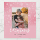 Frohe Weihnachten Modernes Schnee Winter Pink Foto Weinetikett (Einzelnes Label)