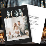 Frohe Weihnachten! Modernes, schwarzes Gold, Foto<br><div class="desc">Kundenspezifische "Joy-Merry Christmas" schwarzes Gold, Foto-Urlaubskarte. Feiern Sie die Freude an der Urlaubssaison mit dieser schön gestalteten, individuell gestaltbaren Fotokarte. Der elegante schwarze Hintergrund umrahmt Ihr persönliches Foto perfekt und macht Ihren Urlaub stilvoll. Auf der anderen Seite wird das Wort "JOY" in festlichen, vergoldeten Briefen kunstvoll dargestellt, wodurch eine luxuriöse...</div>