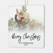 Frohe Weihnachten Modernes Script 2 Foto Keramikornament (Links)