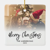 Frohe Weihnachten Modernes Script 2 Foto Keramikornament (Rückseite)