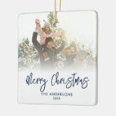 Frohe Weihnachten Modernes Script 2 Foto Keramikornament (Links)