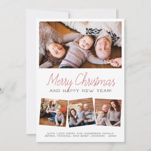 Frohe Weihnachten | Modernes Script 4 Foto Holiday (Vorderseite)