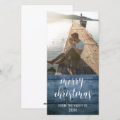 Frohe Weihnachten Modernes Script Blue Rustic Wood (Vorne/Hinten)