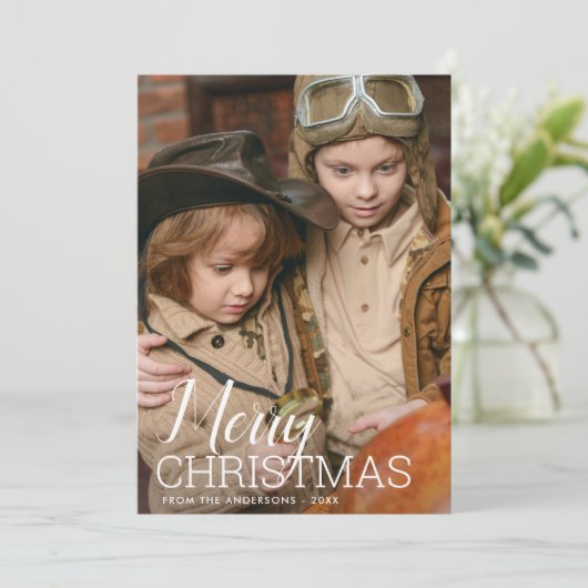 Frohe Weihnachten Modernes Script-Foto (Stehend Vorderseite)