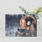 Frohe Weihnachten Modernes Script Foto 2 Karte (Stehend Vorderseite)