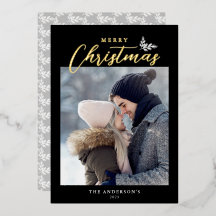 Frohe Weihnachten Modernes Script Foto Black Gold