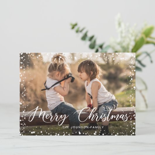 Frohe Weihnachten Modernes Script FOTO Gruß (Stehend Vorderseite)