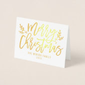 Frohe Weihnachten Modernes Script Holiday Foto Gol Folienkarte (Vorderseite)