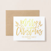 Frohe Weihnachten Modernes Script Holiday Foto Gol Folienkarte (Vorderseite mit Umschlag)
