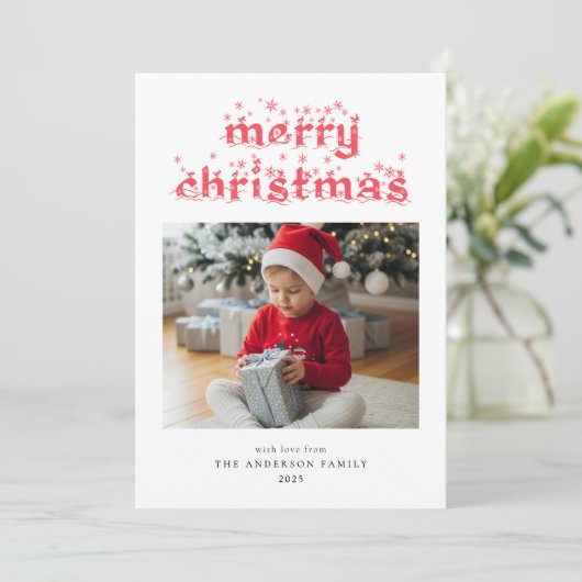 Frohe Weihnachten Modernes Snowy Script Foto (Stehend Vorderseite)
