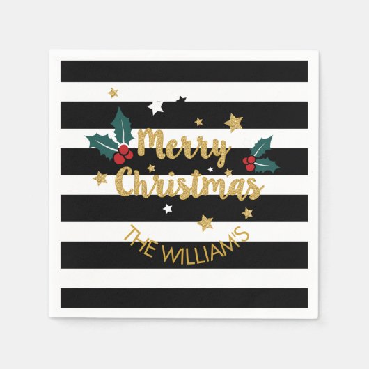 Frohe Weihnachten Modernes Textdesign Gold Glitzer Serviette (Vorderseite)