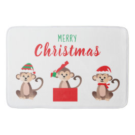 Frohe Weihnachten Monkey Weihnachten Hat Red Green Badematte