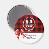 Frohe Weihnachten Monogramm Kranz Buffalo Plaid Magnet (Vorderseite/Rückseite)